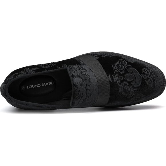 Bruno Marc Men's Black Tuxedo Shoe Slip on Classic Patent Velvet Leather Loafers - Picture 5 of 6